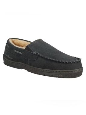 Eddie Bauer Men's Gray Suede Slip-On Moccasin with Shearling Trim